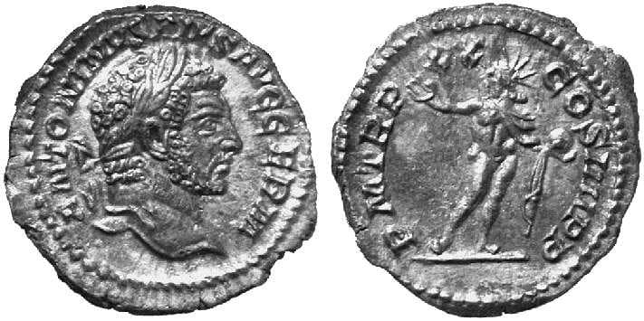 RIC 293d var RSC_390b Caracalla, AR denarius, 19mm