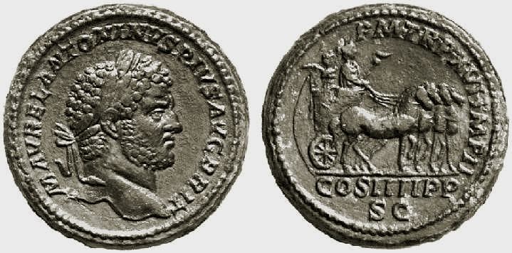RIC 499a Caracalla, AE medallion or heavy sestertius, 34mm, 33