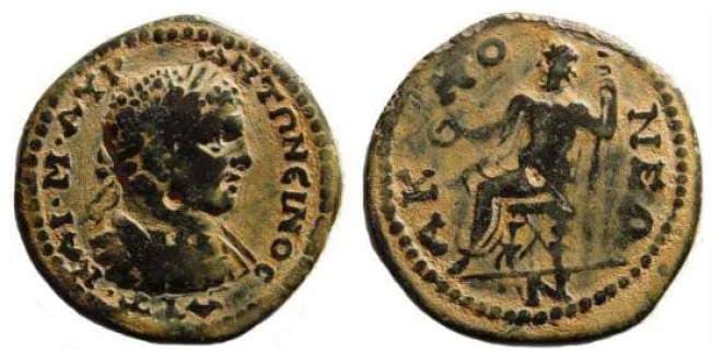 Akmoneia BMC 70-71 Caracalla, AE26 of Akmoneia, Phrygia