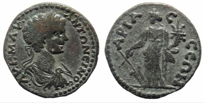 Ariassos Lindgren 1265 Caracalla, AE27 of Ariassos, Pisidia