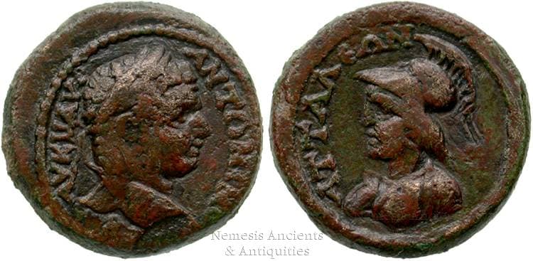 Attaleia Pamphylia Baydur 299 var Caracalla AE20 of Attaleia, Pamphylia