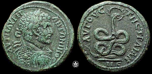 AugustaTraiana Moushmov 844 Caracalla AE29 of Augusta Trajana, Thrace