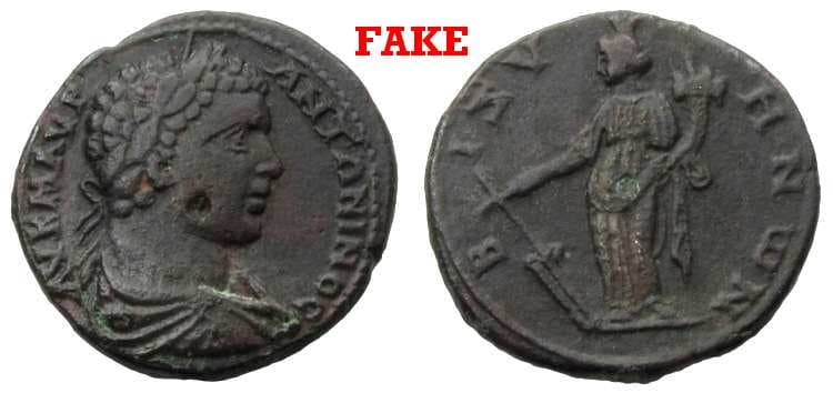 MODERN FAKE Bizya Moushmov 3476 var Modern fake of Caracalla, AE29 of Bizya, Thrace