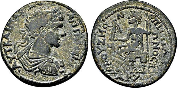 Bruzos Hirsch 343, 2734 Caracalla AE31 of Bruzos, Phrygia
