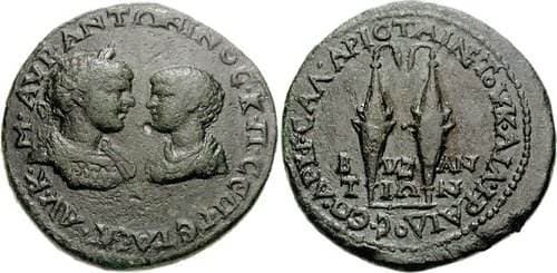 Byzantium Varbanov 1811 Caracalla and Geta, AE34 medallion of Byzantium, Thrace