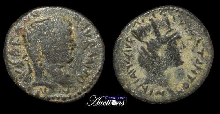 Carrhae SGI 2702 Caracalla AE18 of Carrhae, Mesopotamia, M AVR ANTONINVS P F AVG, laureate head right / COL MET ANTO NIN