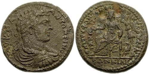 Kilbiani Nikeia Lindgren 455 Caracalla, AE30 of Nikeia-Kilbiani, Lydia