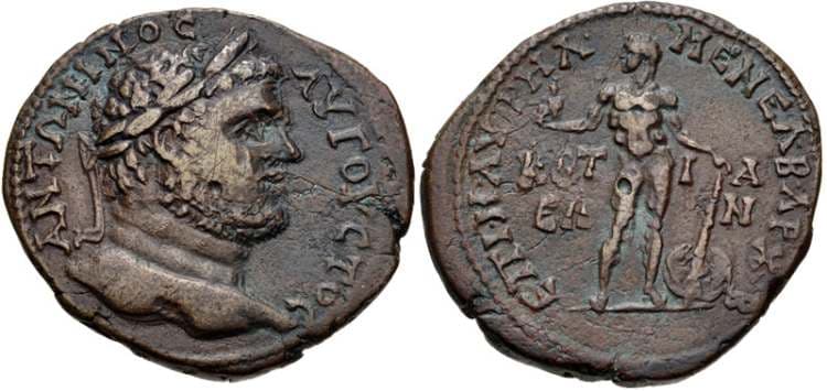 Cotiaeum CNG 73, 74 Caracalla AE33 of Cotiaeum, Phrygia