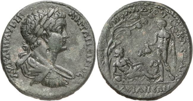 Hadrianeia Mionnet 225 Caracalla, AE of Hadrianeia, Mysia