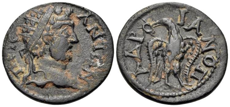 Hadrianopolis- Sebaste Obolos 16, 1009 Caracalla AE20 of Hadrianopolis-Sebaste, Phrygia
