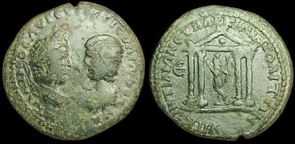 Markianopolis Moushmov 508 Caracalla and Julia Domna AE27 Pentassarion of Markianopolis
