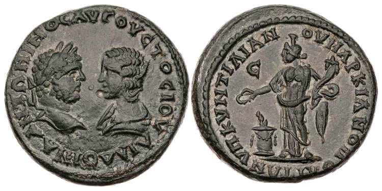 Markianopolis Moushmov 489 Caracalla and Julia Domna, AE28