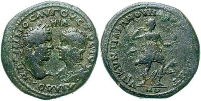 Markianopolis Moushmov 422var Caracalla and Julia Domna, AE27 Markianopolis, Moesia Inf