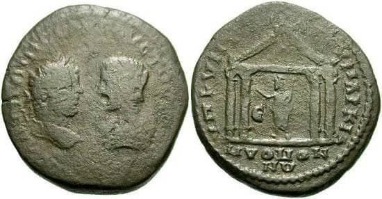 Markianopolis Varbanov 1050 Caracalla and Julia Domna, AE28 Pentassarion of Markianopolis