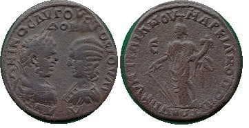 Markianopolis Varbanov 1054 Caracalla and Julia Domna AE27 Pentassarion of Markianopolis, Moesia Inferior