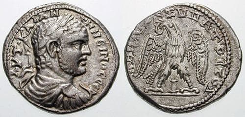 NeapolisSamaria Bellinger 338v Caracalla AR Tetradrachm of Samaria, Neapolis