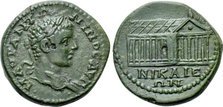 Nicaea SNG Cop 508 Caracalla, AE23 of Nicaea, Bithynia