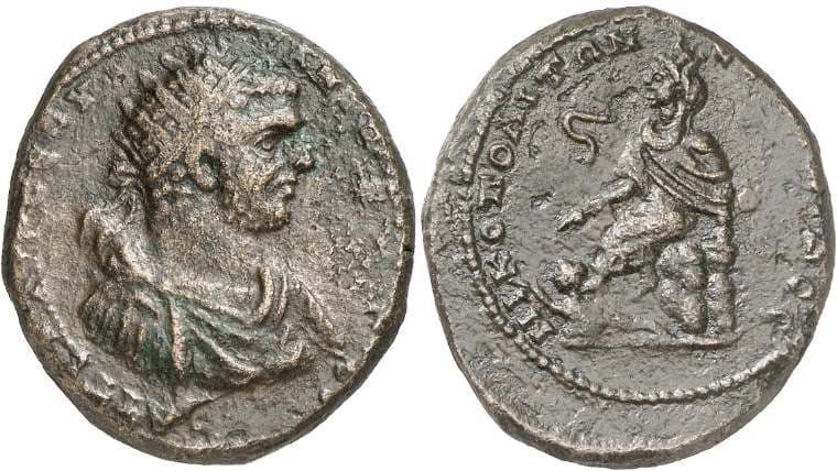 Nikopolis Seleucide Butcher 8 Caracalla, AE 6 Assaria of Nikopolis-Seleukis, Syria