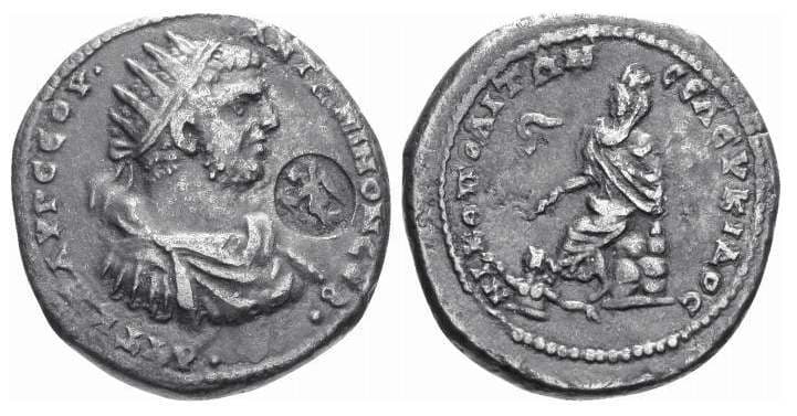 Nikopolis Seleucide Butcher 8 (2) Caracalla, AE 6 Assaria of Nikopolis-Seleukis, Syria