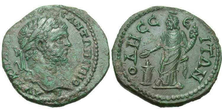 Odessos Moushmov 1613 laureate Caracalla, AE26 of Odessos, Thrace