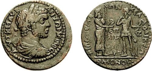 Philadelphia GRPC Lydia 355 Caracalla AE 32mm of Lydia, Philadelphia in alliance with with Laodicea ad Lycum