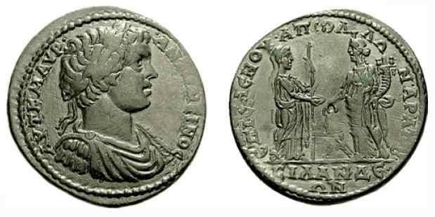 Silandos BMC 26 Caracalla, AE40 of Silandus, Lydia, magistrates Helenos and Apollonios