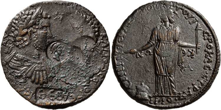 Stratonikeia Caria BMC 70 Caracalla and Geta AE33 of Stratonikeia, Caria