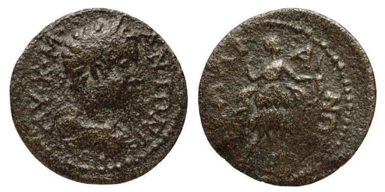 Tralles Waddington 5445 Caracalla, AE18 of Tralles, Lydia