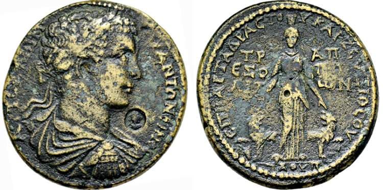 Trapezopolis Burstein 683 Caracalla, AE37 of Trapezopolis