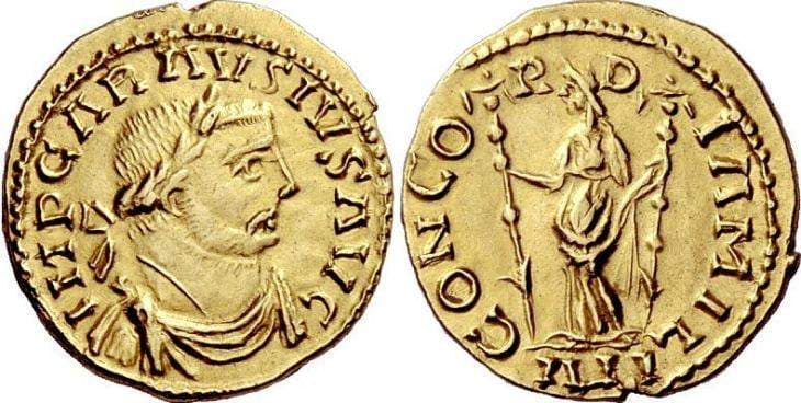 RIC 621 Carausius, AV aureus, 286–293 Aureus, Rotomagus mint
