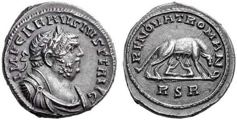RIC 571 Webb 629 Carausius, AR denarius, London