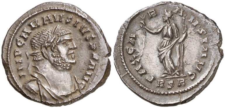 RIC 720 var (2) Carausius, AR denarius, uncertain British mint