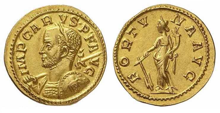 RIC 1 Carus, AV aureus, Lyons mint, 282-283 AD, 4