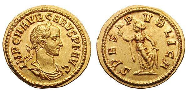 RIC 63 Carus, AV aureus, Ticinum mint, 282-283 AD