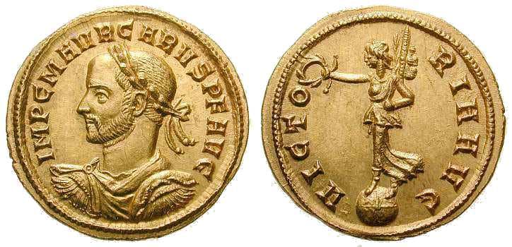 RIC 95, left Carus AV Aureus