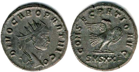 RIC 112 var Carus, Siscia, Antoninianus, DIVO CARO PARTHICO, Radiate bust right / CONSECRATIO AVG, Eagle standing right,