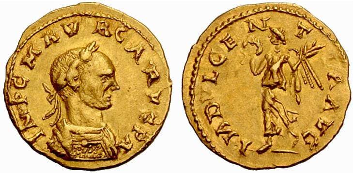 RIC 130 Carus, AV aureus, mint in Syria, 282-283 AD