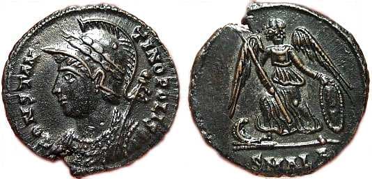 Alexandria RIC VIII 17 City Commemorative, Alexandria, AE Follis, CONSTANTINOPOLIS, helmeted and mantled bust of Constan