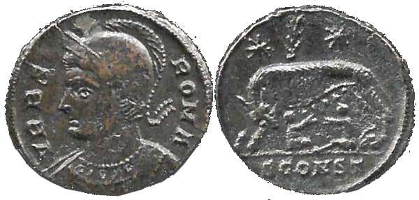 Arles RIC VII 368 var Anonymous Commemorative issue, Time of Constantine, AE follis