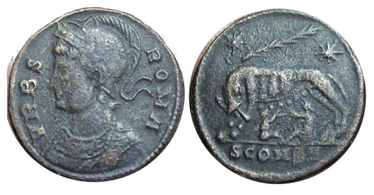 Arles RIC VII 368 var (2) City Commemorative, AE follis