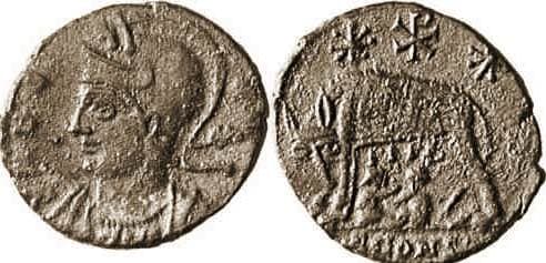 Arles RIC VII 400, P City Commemorative, AE follis 16mm
