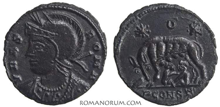 Arles RIC VIII 8, P circle City Commemorative, Arles, AE follis