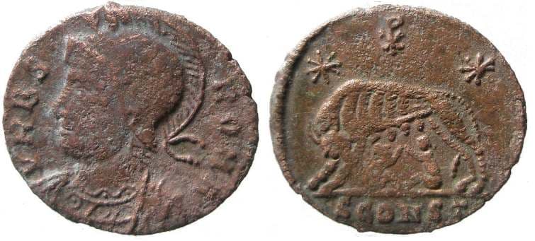 Arles RIC VII 400, S City Commemorative, half follis, Arles mint, AD 336 AD
