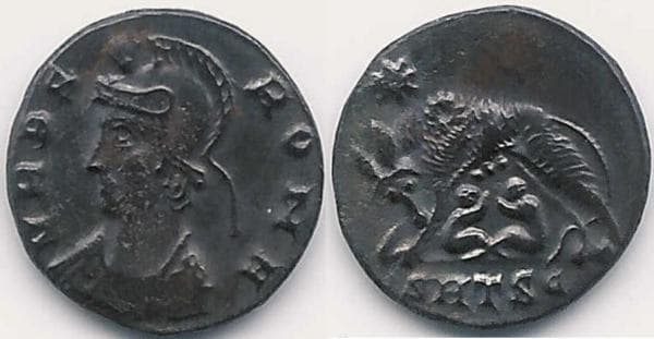 Thessalonica RIC VII 187 wreath on wolf Urbs Roma Commemorative AE3