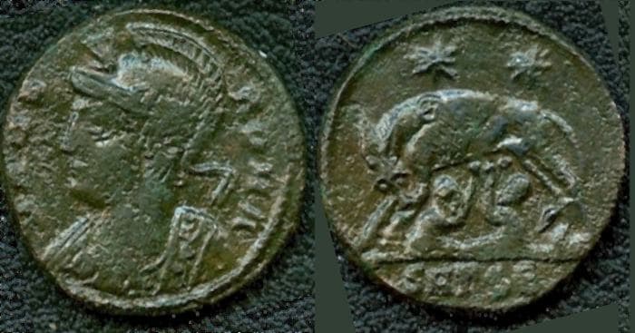 Thessalonica RIC VII 187v (X) on wolf Urbs Roma Commemorative AE3