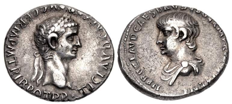 RIC 83 Sear 1890 Claudius and Nero as Caesar denarius