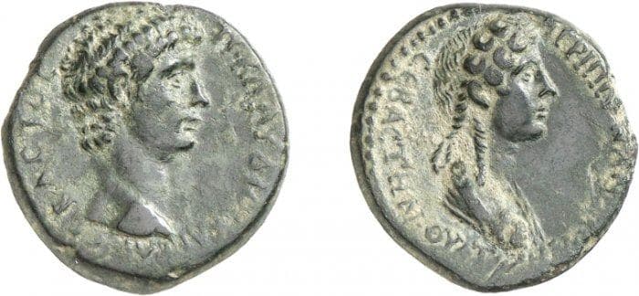 Thyateira RPC 2380 Claudius and Agrippina II, 50-54 AD