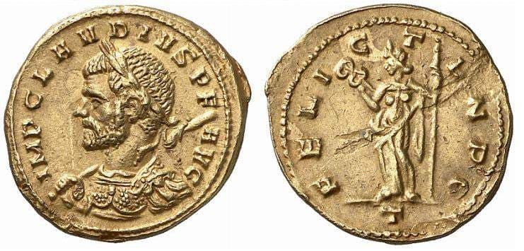 RIC 145 var aureus Claudius II, AV aureus, Milan mint
