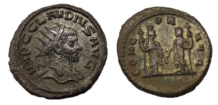 RIC 200 var (2) Claudius II AE antoninianus, Antioch mint