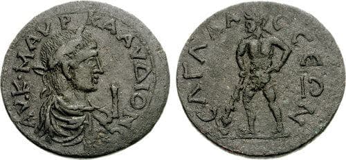 Sagalassus SNG von Aulock 5213 var Claudius II AE 10 Assaria of Sagalassus, Pisidia